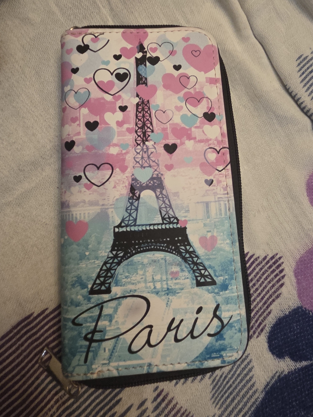 Source Unknown Pink & Blue Paris Eiffel Tower Zip Wallet